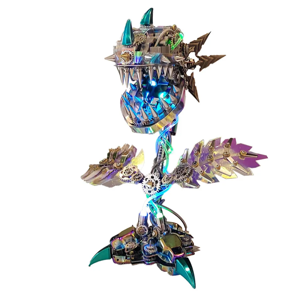 Piranha Plant Flower 3D Metal Mechanical Puzzle Model Kit with LED Lights-400 Pieces