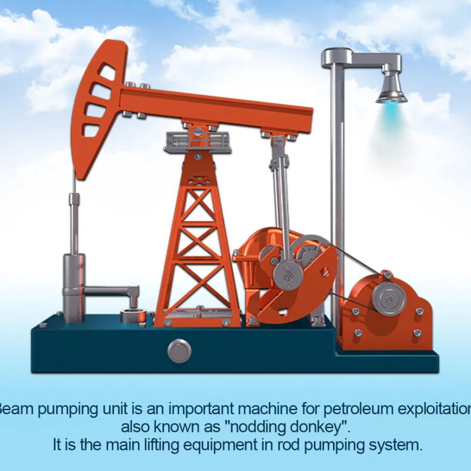 Pumping Unit that Works - Oil Pump Jack Model Kit - TECHING 3D Metal Oilfield Working Equipment with Light Oil Rig Educational Toys Collection 219Pcs