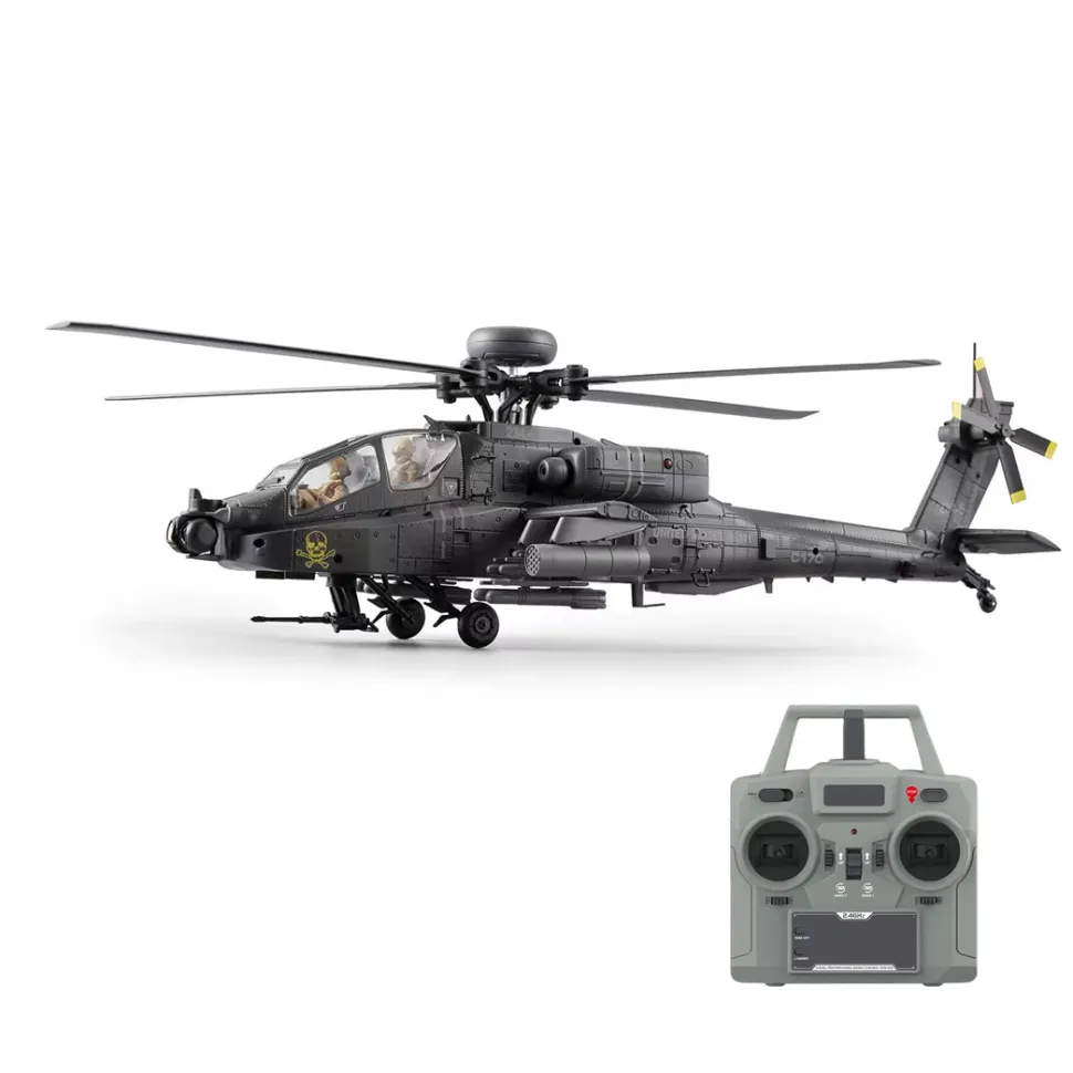 RC ERA C170 AH-64D 1/48 Scale 2.4G 6CH Flybarless Military RC Helicopter Model With Optical Flow Positioning, TOF Altitude Hold, One-Key Inverted Flight and Brushless Motor (RTF Version)