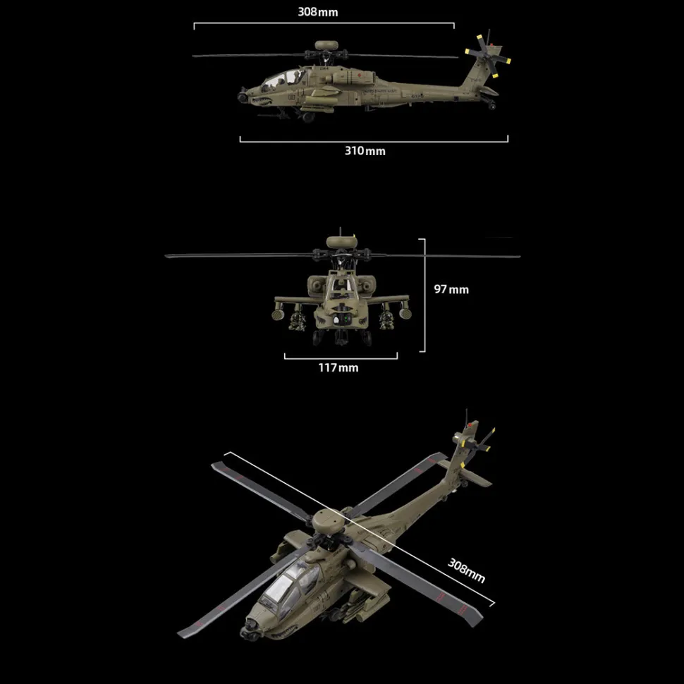 RC ERA C170 AH-64D 1/48 Scale 2.4G 6CH Flybarless Military RC Helicopter Model With Optical Flow Positioning, TOF Altitude Hold, One-Key Inverted Flight and Brushless Motor (RTF Version)