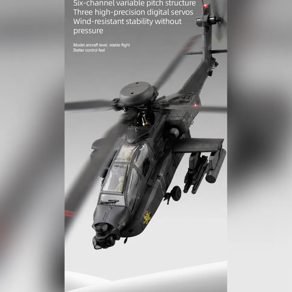 RC ERA C170 AH-64D 1/48 Scale 2.4G 6CH Flybarless Military RC Helicopter Model With Optical Flow Positioning, TOF Altitude Hold, One-Key Inverted Flight and Brushless Motor (RTF Version)