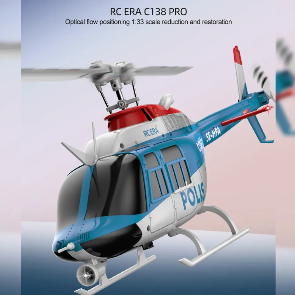RC ERA C138PRO 1/33 Scale Bell 206 2.4G 6CH Flybarless Single-Rotor RC Helicopter Model with One-Touch Inverted Flight (RTF Version/Police Livery)