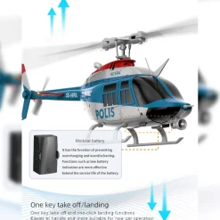 RC ERA C138PRO 1/33 Scale Bell 206 2.4G 6CH Flybarless Single-Rotor RC Helicopter Model with One-Touch Inverted Flight (RTF Version/Police Livery)
