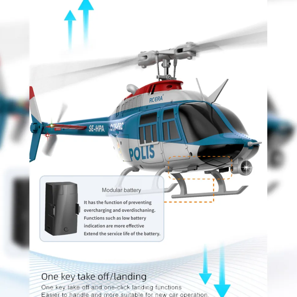 RC ERA C138PRO 1/33 Scale Bell 206 2.4G 6CH Flybarless Single-Rotor RC Helicopter Model with One-Touch Inverted Flight (RTF Version/Police Livery)