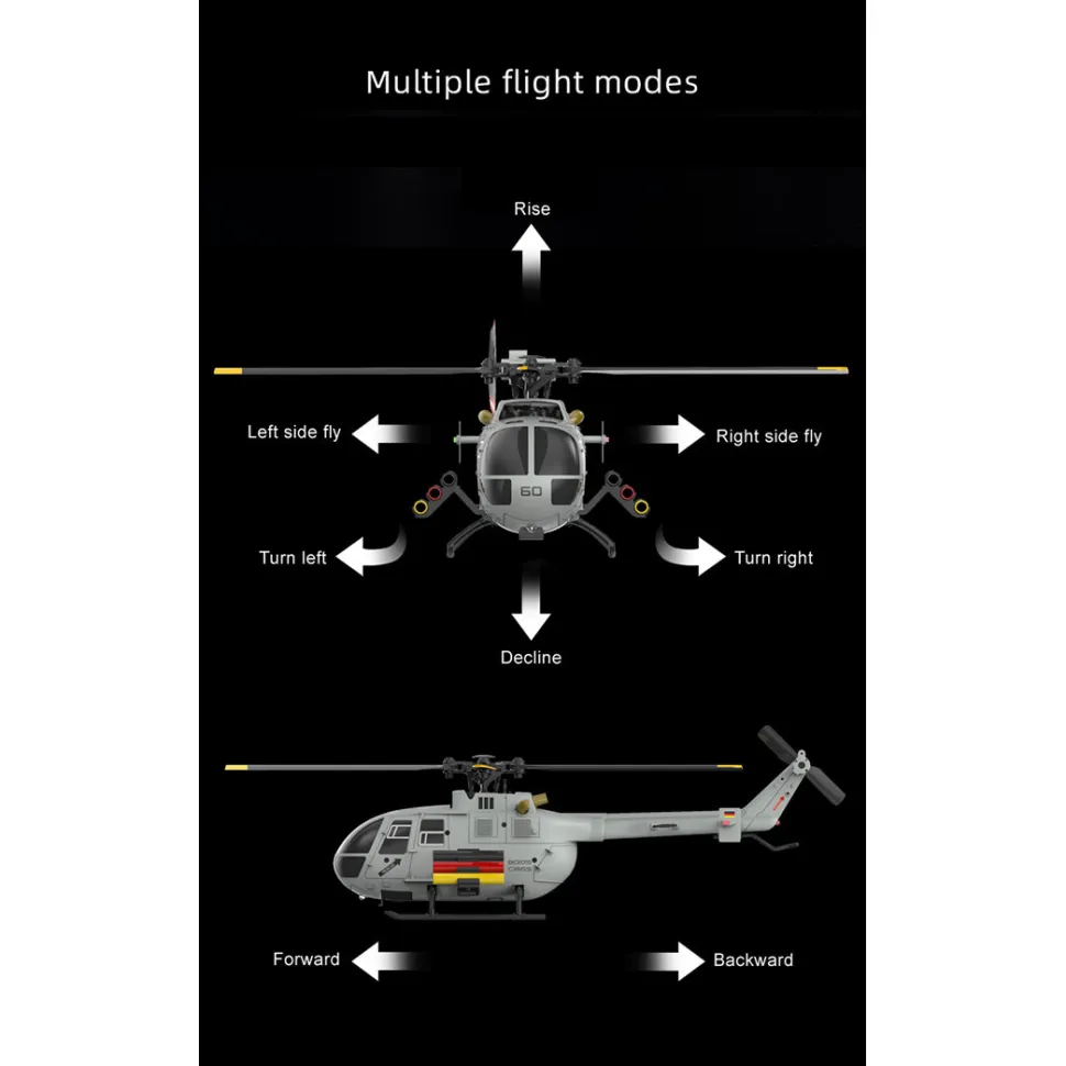 RC ERA C186S BO105 1/48 Scale 2.4G 6CH Single-Rotor Flybarless Realistic Intelligent RC Helicopter Model with Barometric Altitude Hold, Optical Flow Positioning, One-Key TOL & Missile Mounting Rack (RTF)