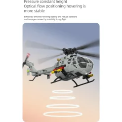 RC ERA C186S BO105 1/48 Scale 2.4G 6CH Single-Rotor Flybarless Realistic Intelligent RC Helicopter Model with Barometric Altitude Hold, Optical Flow Positioning, One-Key TOL & Missile Mounting Rack (RTF)