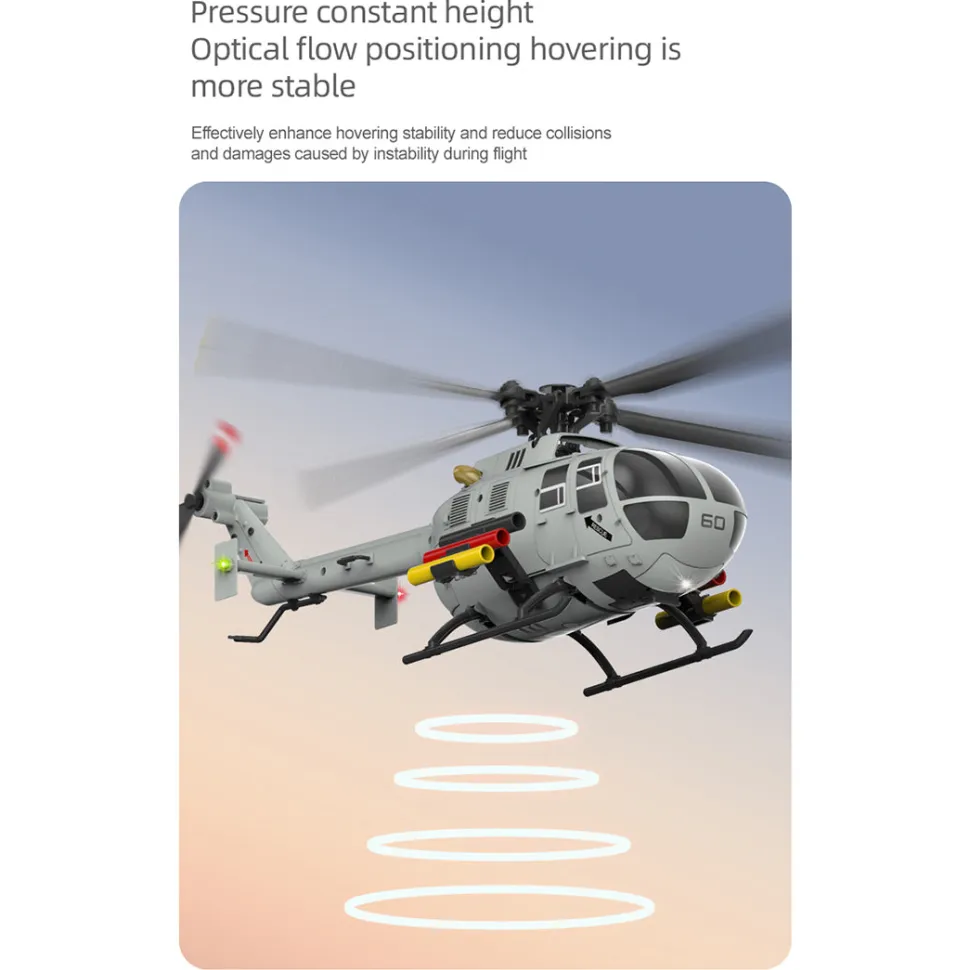 RC ERA C186S BO105 1/48 Scale 2.4G 6CH Single-Rotor Flybarless Realistic Intelligent RC Helicopter Model with Barometric Altitude Hold, Optical Flow Positioning, One-Key TOL & Missile Mounting Rack (RTF)