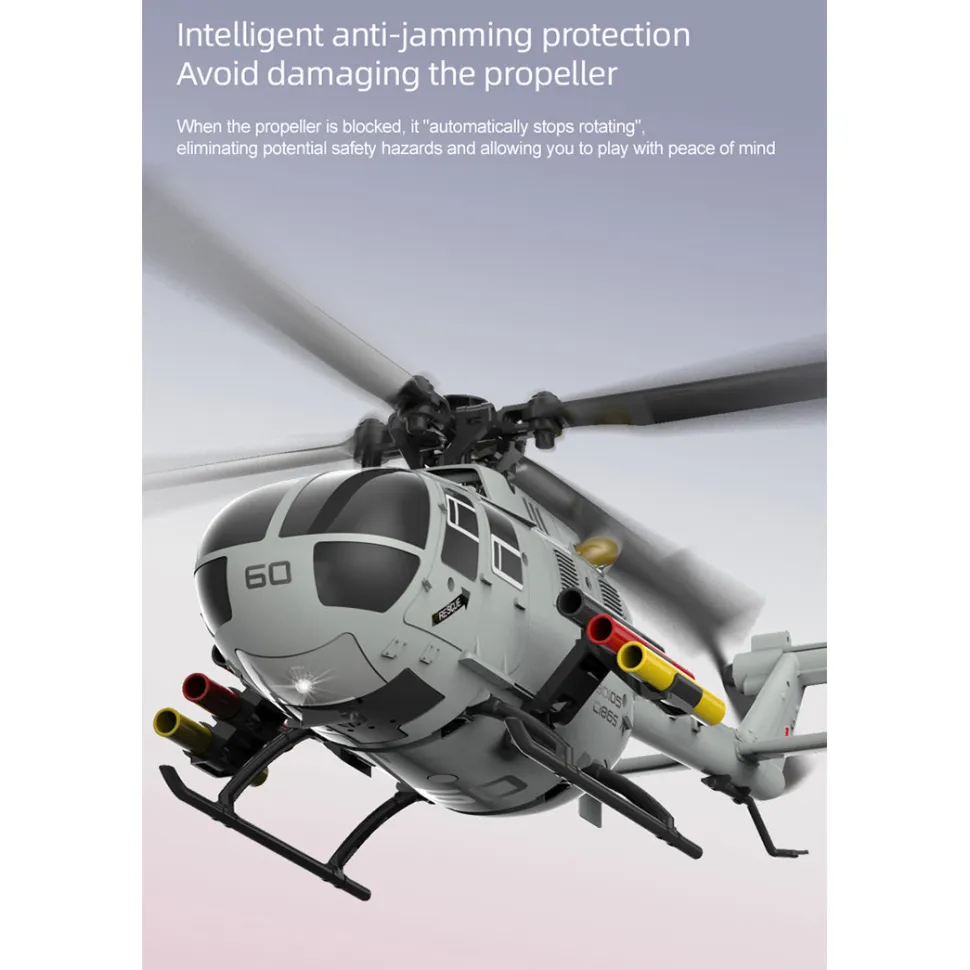 RC ERA C186S BO105 1/48 Scale 2.4G 6CH Single-Rotor Flybarless Realistic Intelligent RC Helicopter Model with Barometric Altitude Hold, Optical Flow Positioning, One-Key TOL & Missile Mounting Rack (RTF)