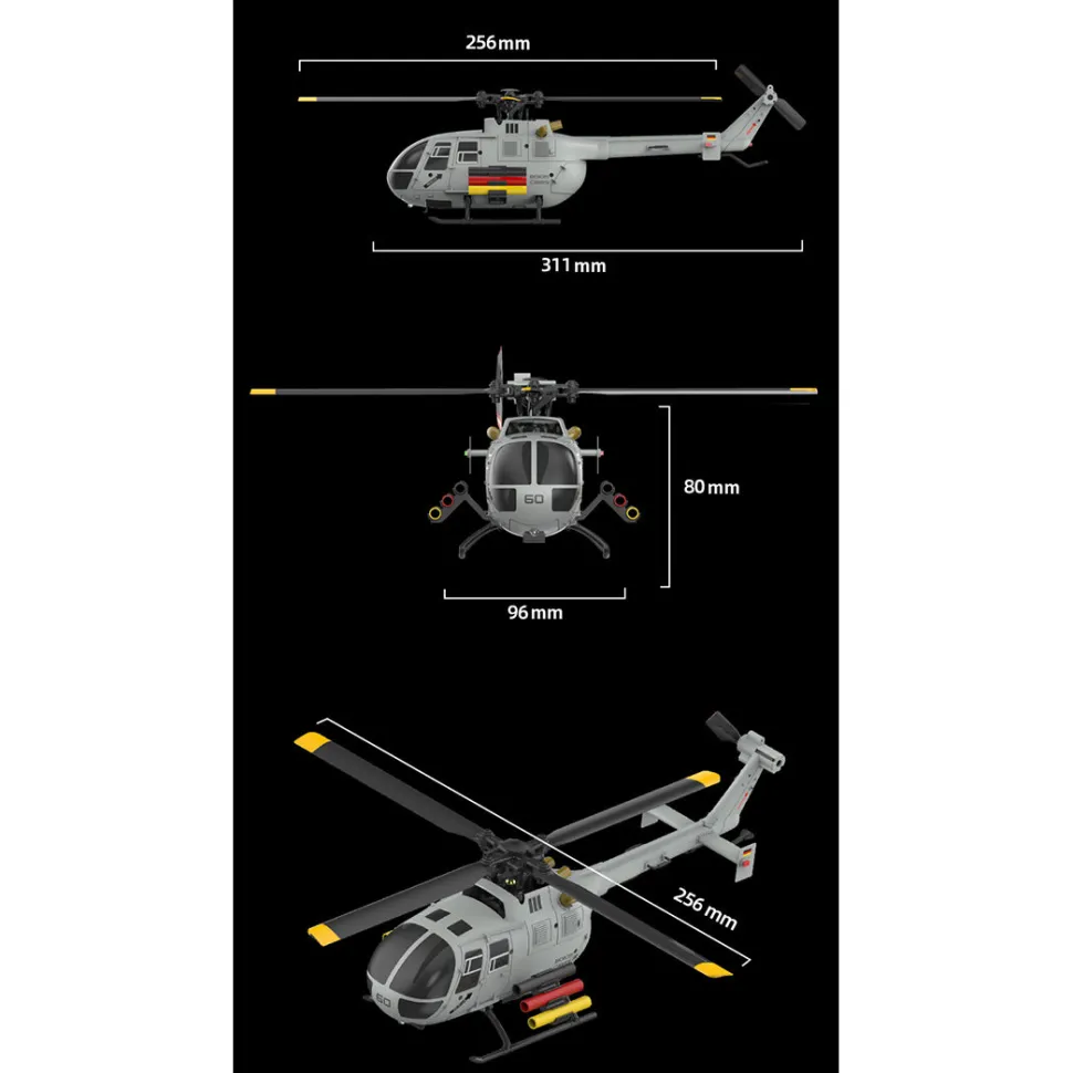RC ERA C186S BO105 1/48 Scale 2.4G 6CH Single-Rotor Flybarless Realistic Intelligent RC Helicopter Model with Barometric Altitude Hold, Optical Flow Positioning, One-Key TOL & Missile Mounting Rack (RTF)