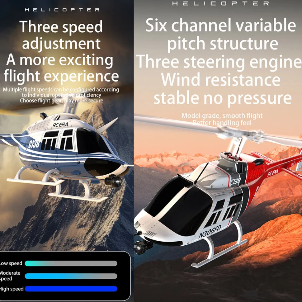 RC ERA C138 1/33 Scale BELL 206 Helicopter 2.4G 6CH Single-Rotor Gyroscopic Flying Aircraft Model