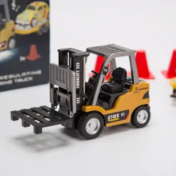 RC Forklift Remote Control Forklift With Flatbed Trailer Pullback Car 1/64 Scale 2.4G Kids Toy