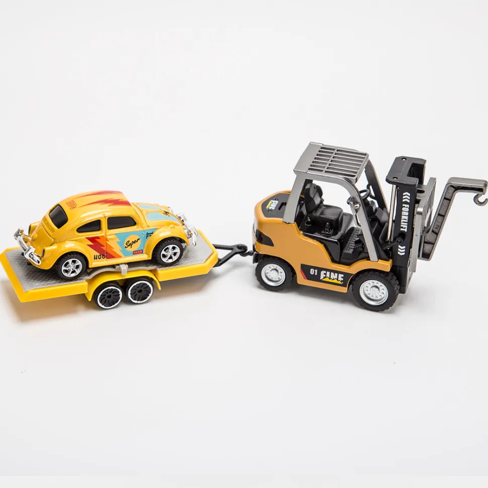 RC Forklift Remote Control Forklift With Flatbed Trailer Pullback Car 1/64 Scale 2.4G Kids Toy