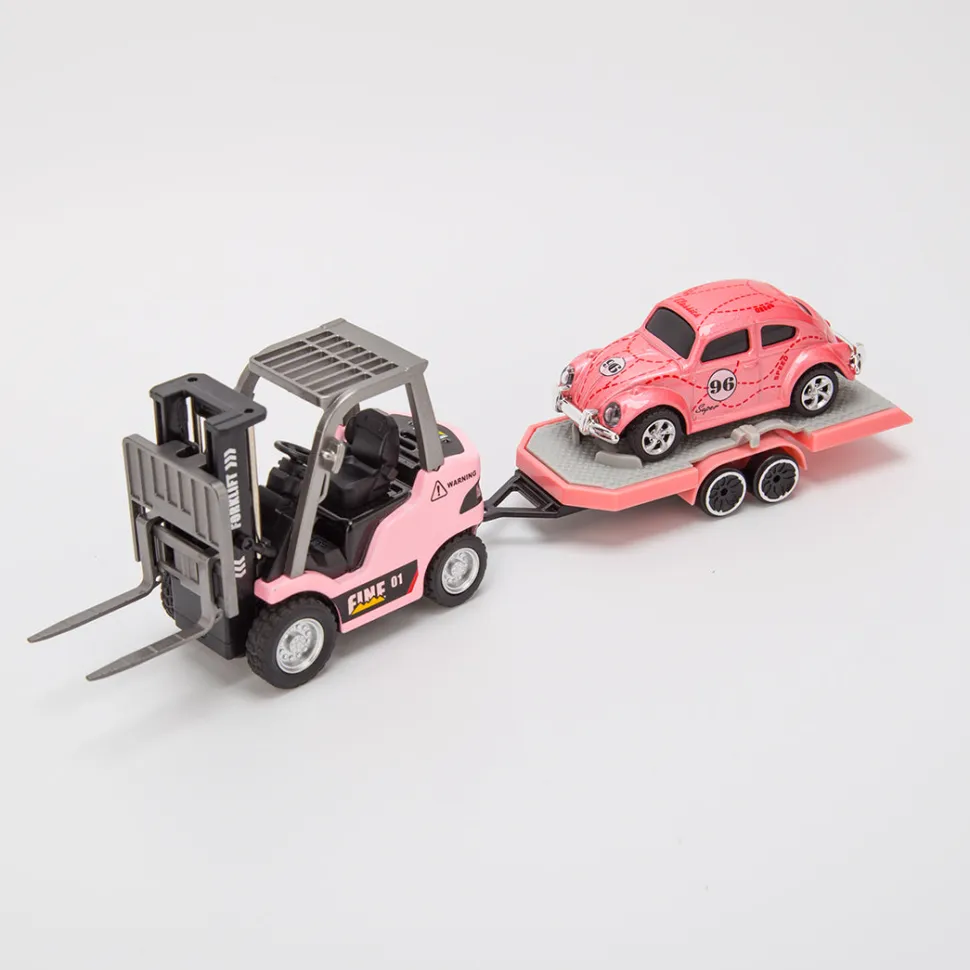 RC Forklift Remote Control Forklift With Flatbed Trailer Pullback Car 1/64 Scale 2.4G Kids Toy