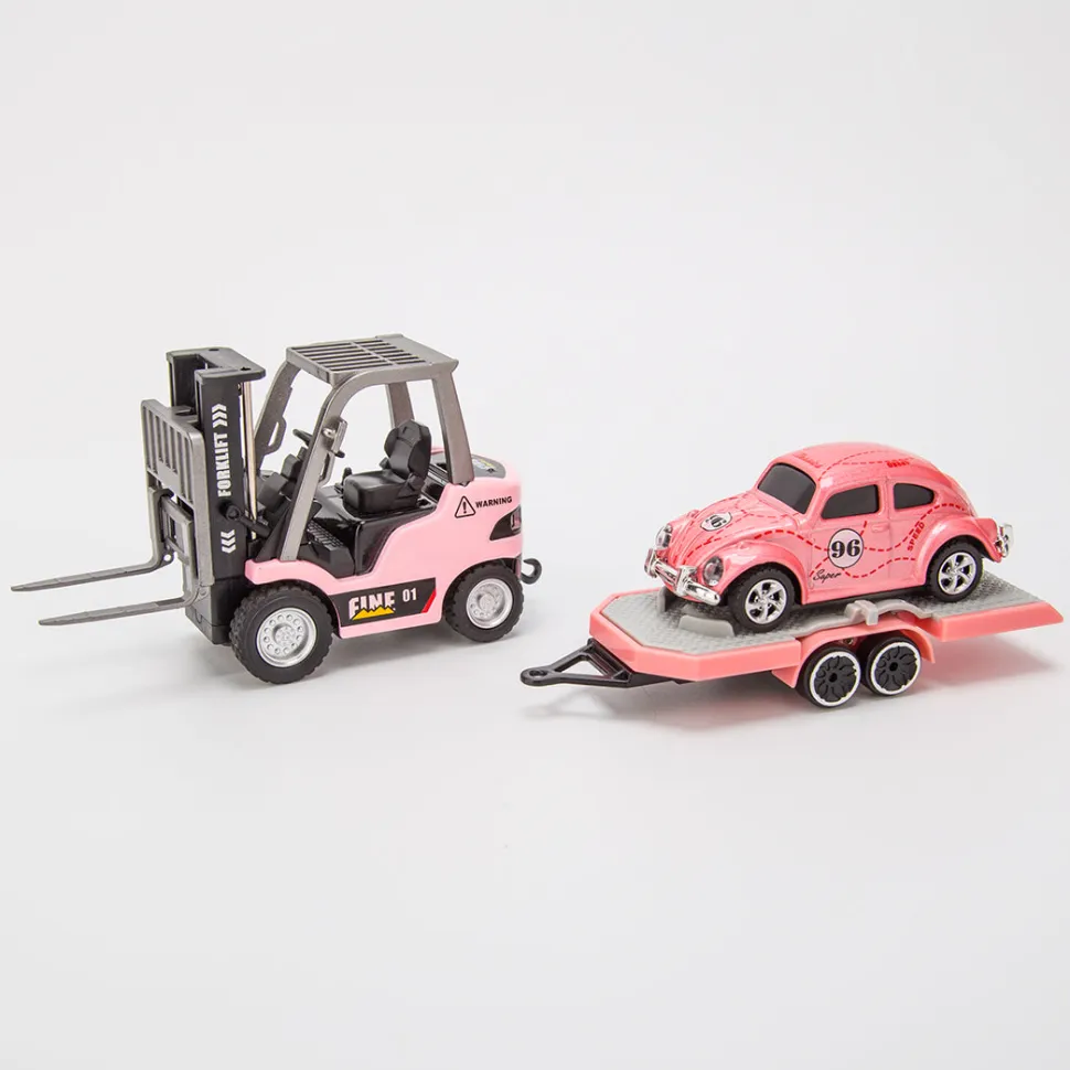 RC Forklift Remote Control Forklift With Flatbed Trailer Pullback Car 1/64 Scale 2.4G Kids Toy