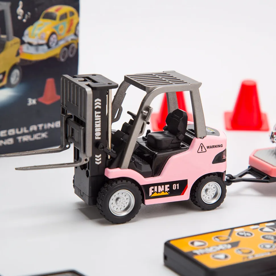 RC Forklift Remote Control Forklift With Flatbed Trailer Pullback Car 1/64 Scale 2.4G Kids Toy
