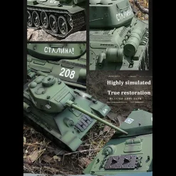 1/16 RC Tank Soviet T-34 Medium Tank 2.4G Remote Control Model Military Tank with Sound Smoke Shooting Effect - Upgraded Edition