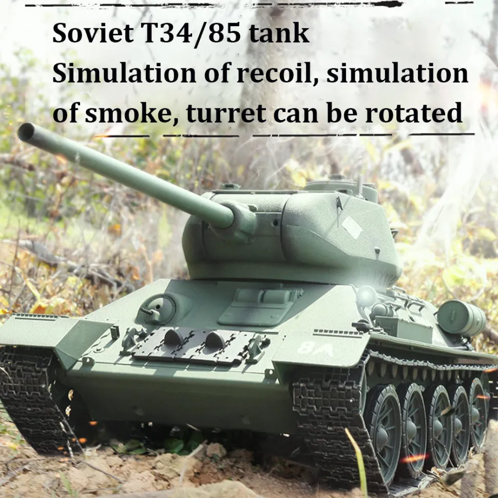 1/16 RC Tank Soviet T-34 Medium Tank 2.4G Remote Control Model Military Tank with Sound Smoke Shooting Effect - Upgraded Edition