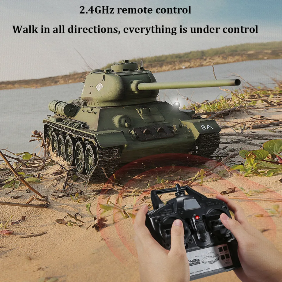 1/16 RC Tank Soviet T-34 Medium Tank 2.4G Remote Control Model Military Tank with Sound Smoke Shooting Effect - Upgraded Edition