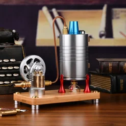 Retro All-metal Vertical Steam Engine Model with Base, Boiler and Alcohol Lamp