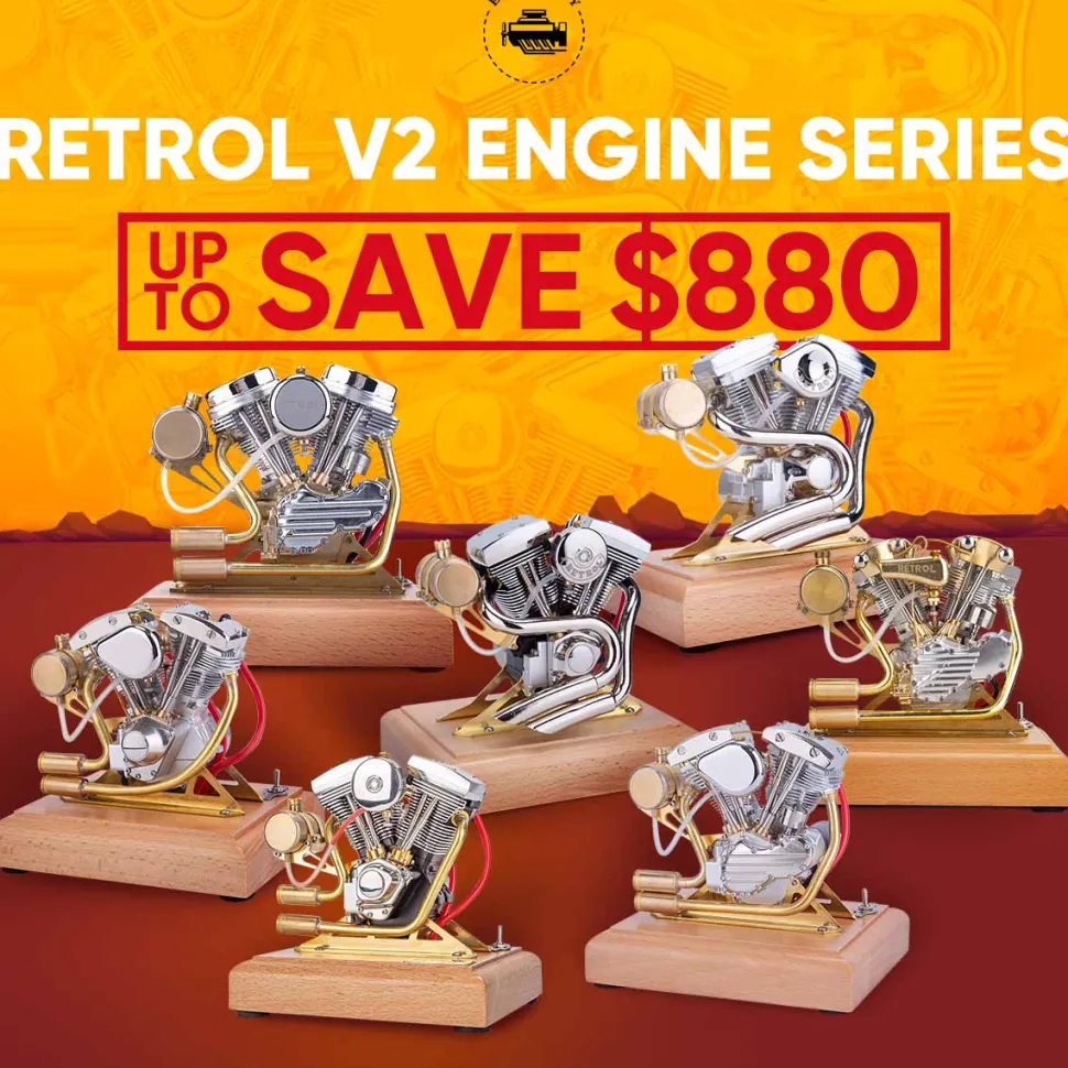 RETROL 4.2CC V-Twin Double-cylinder Four-stroke Gasoline Engine Internal Combustion Engine Model for Motorcycle-Gift Collection