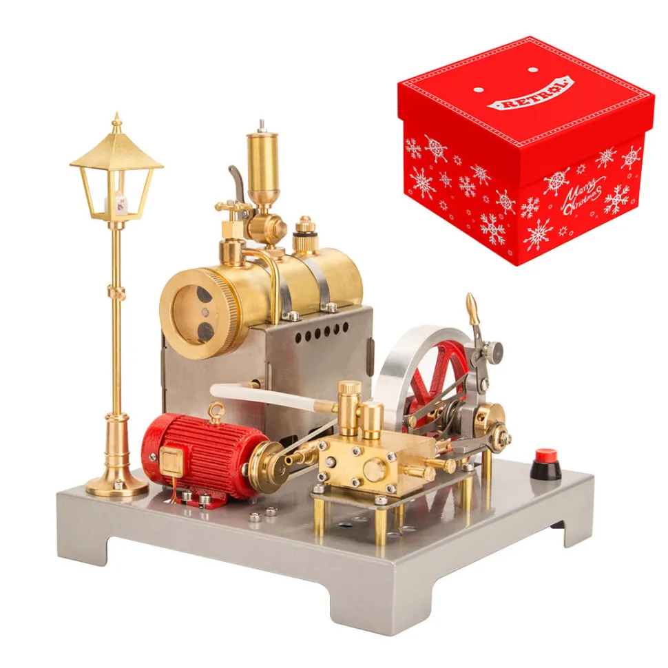 RETROL SE-02 Full Metal Stationary Steam Engine Model and Boiler Model Kit with Generator and Street Lamp