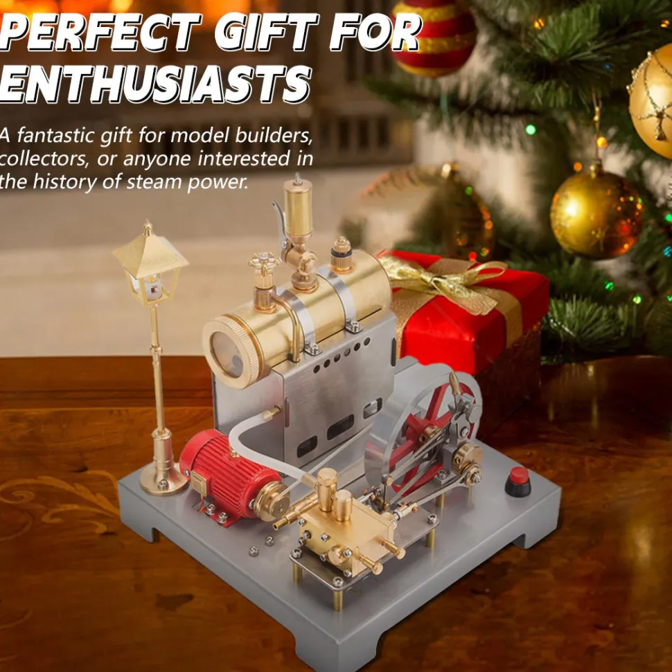 RETROL SE-02 Full Metal Stationary Steam Engine Model and Boiler Model Kit with Generator and Street Lamp