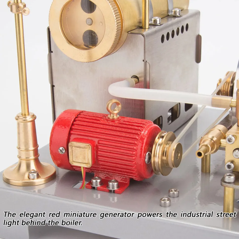 RETROL SE-02 Full Metal Stationary Steam Engine Model and Boiler Model Kit with Generator and Street Lamp