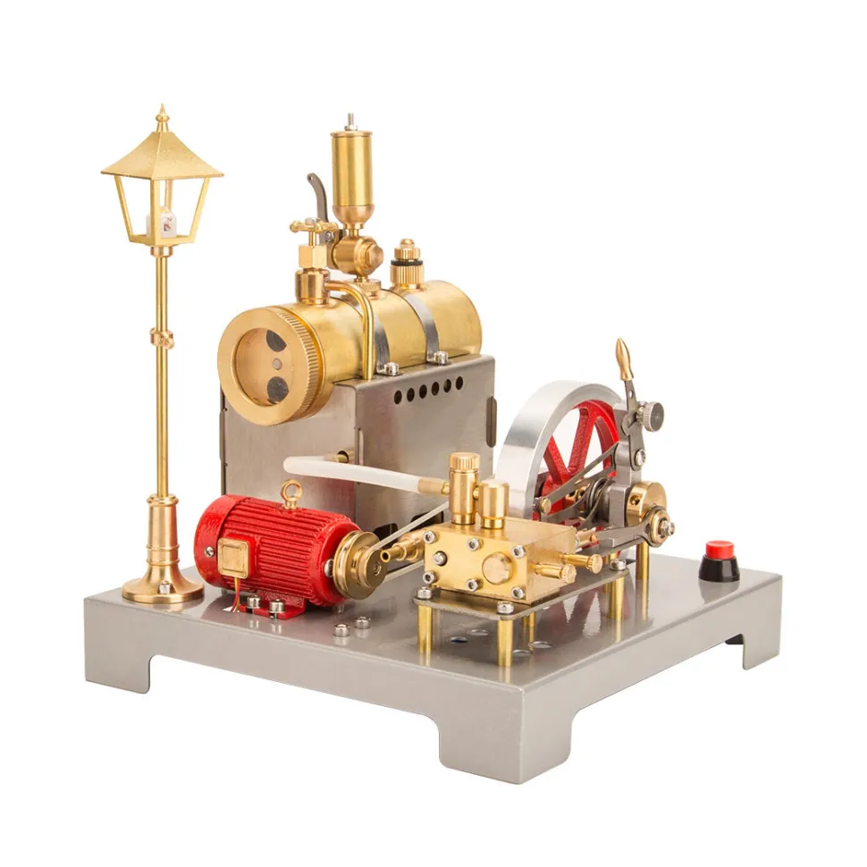 RETROL SE-02 Full Metal Stationary Steam Engine Model and Boiler Model Kit with Generator and Street Lamp