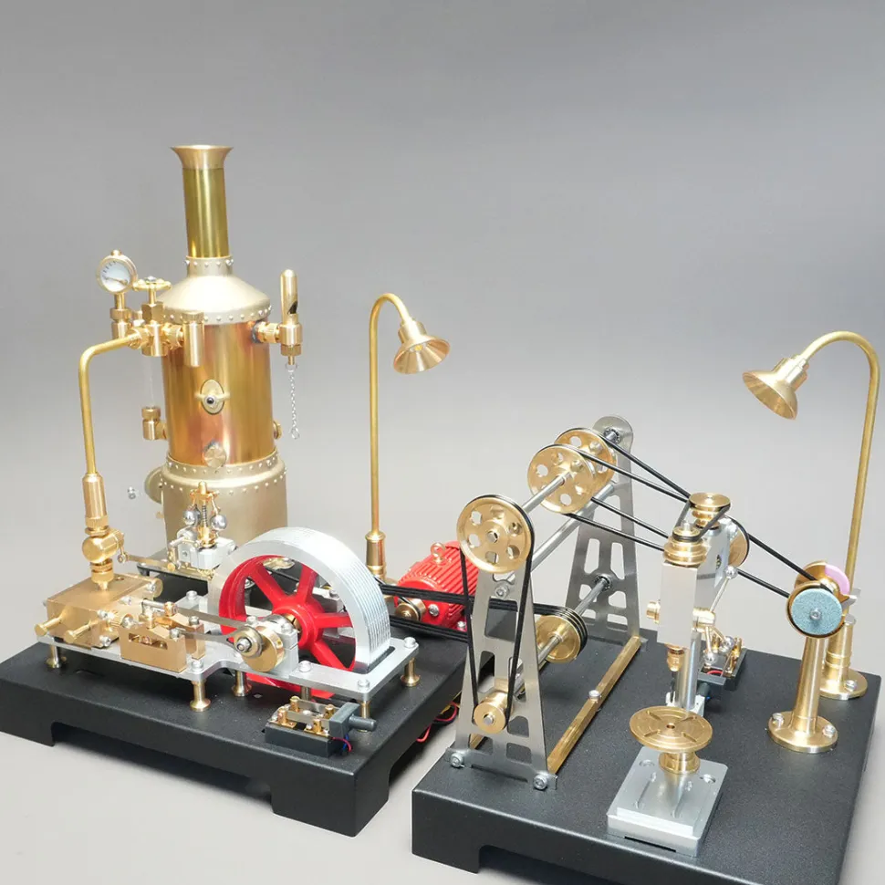 RETROL SE-03 Working Stationary Mill Steam Engine Model Kit with Boiler, Generator and Lamp Stand