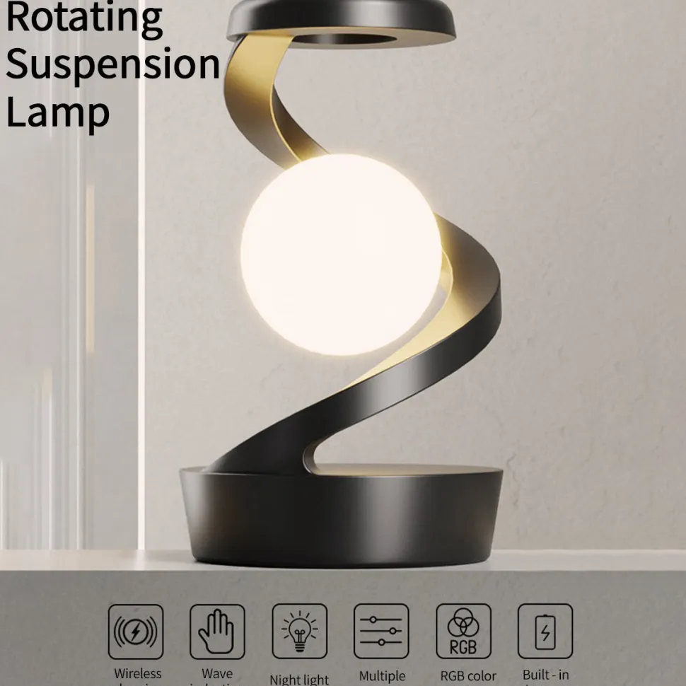 Rotating Levitating Night Light – Wireless Charging Bedside Ambient Lamp, Desktop Decor