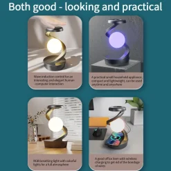 Rotating Levitating Night Light – Wireless Charging Bedside Ambient Lamp, Desktop Decor