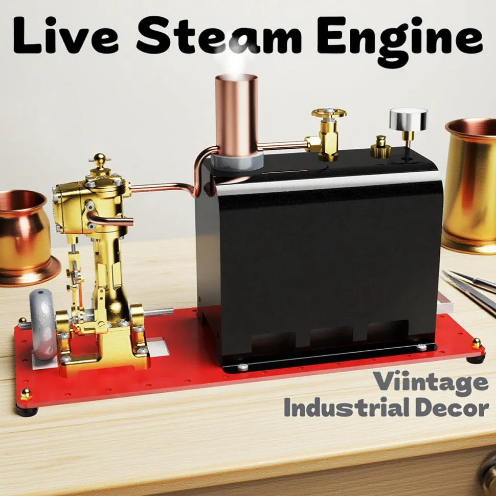 RW-BL1K Mini Reversible Reciprocating Single-Cylinder Live Steam Engine Kit with Boiler DIY Kit