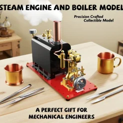 RW-BL1K Mini Reversible Reciprocating Single-Cylinder Live Steam Engine Kit with Boiler DIY Kit