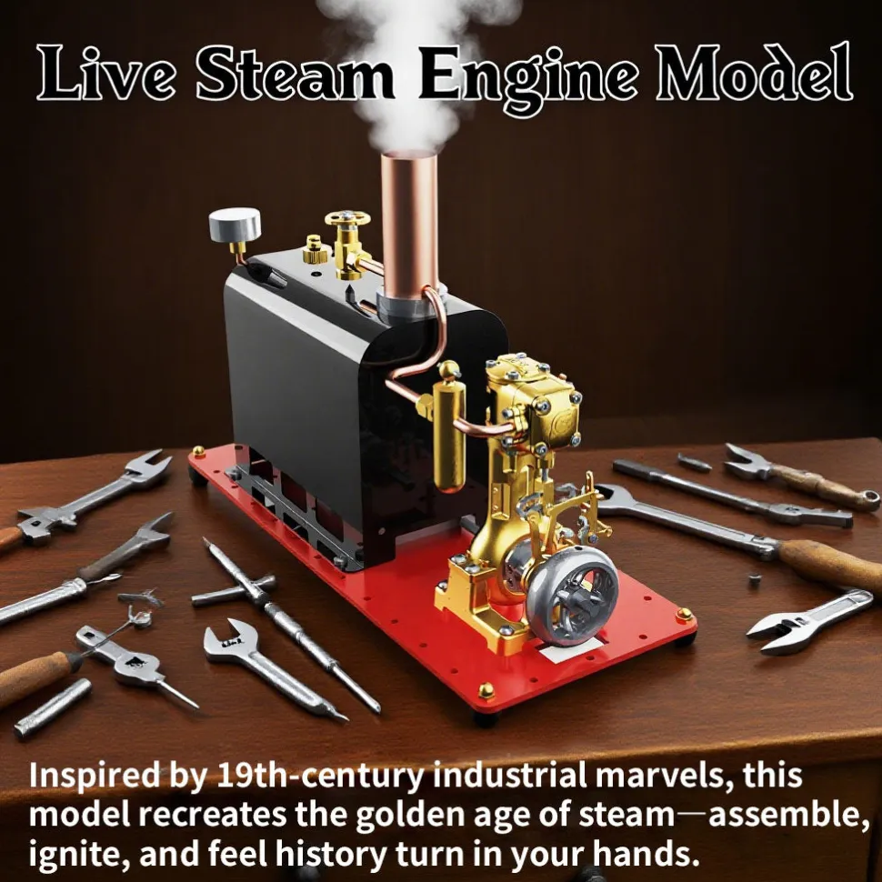 RW-BL1K Mini Reversible Reciprocating Single-Cylinder Live Steam Engine Kit with Boiler DIY Kit