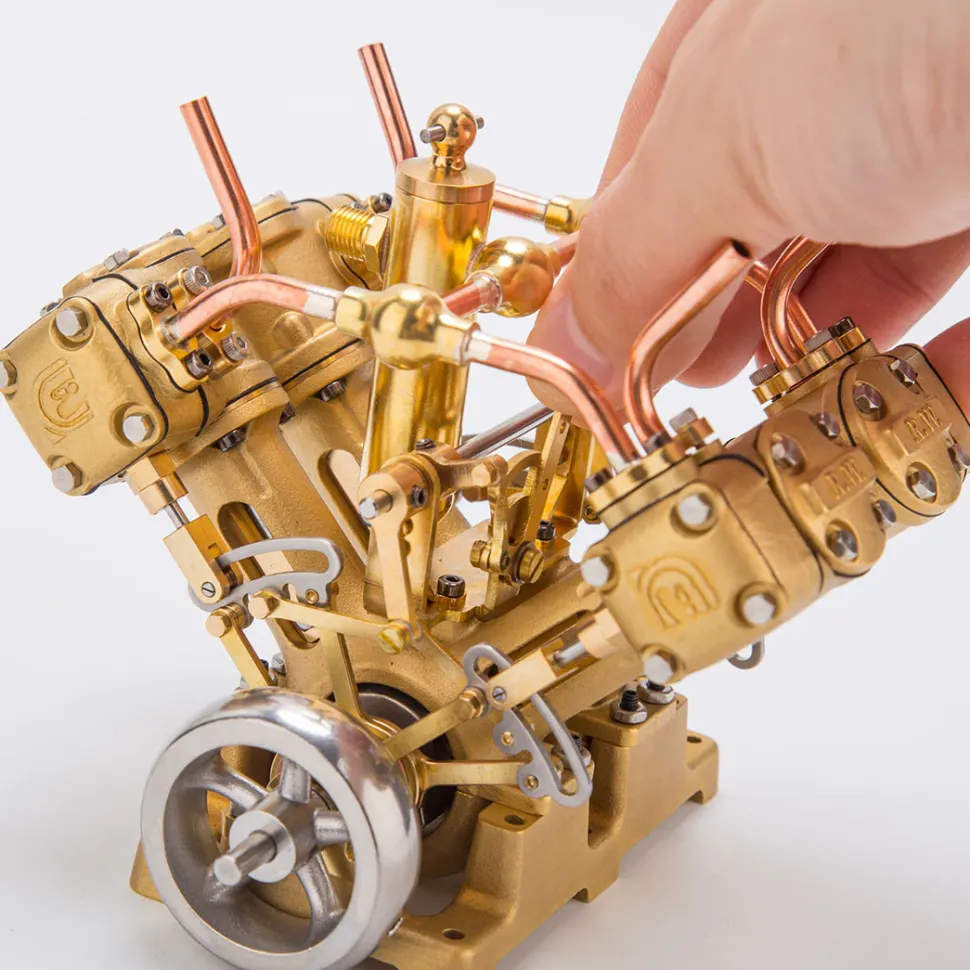RW-V4 Mini V-Shape 4-Cylinder Reciprocating Steam Engine Model for 90-150cm Steamships