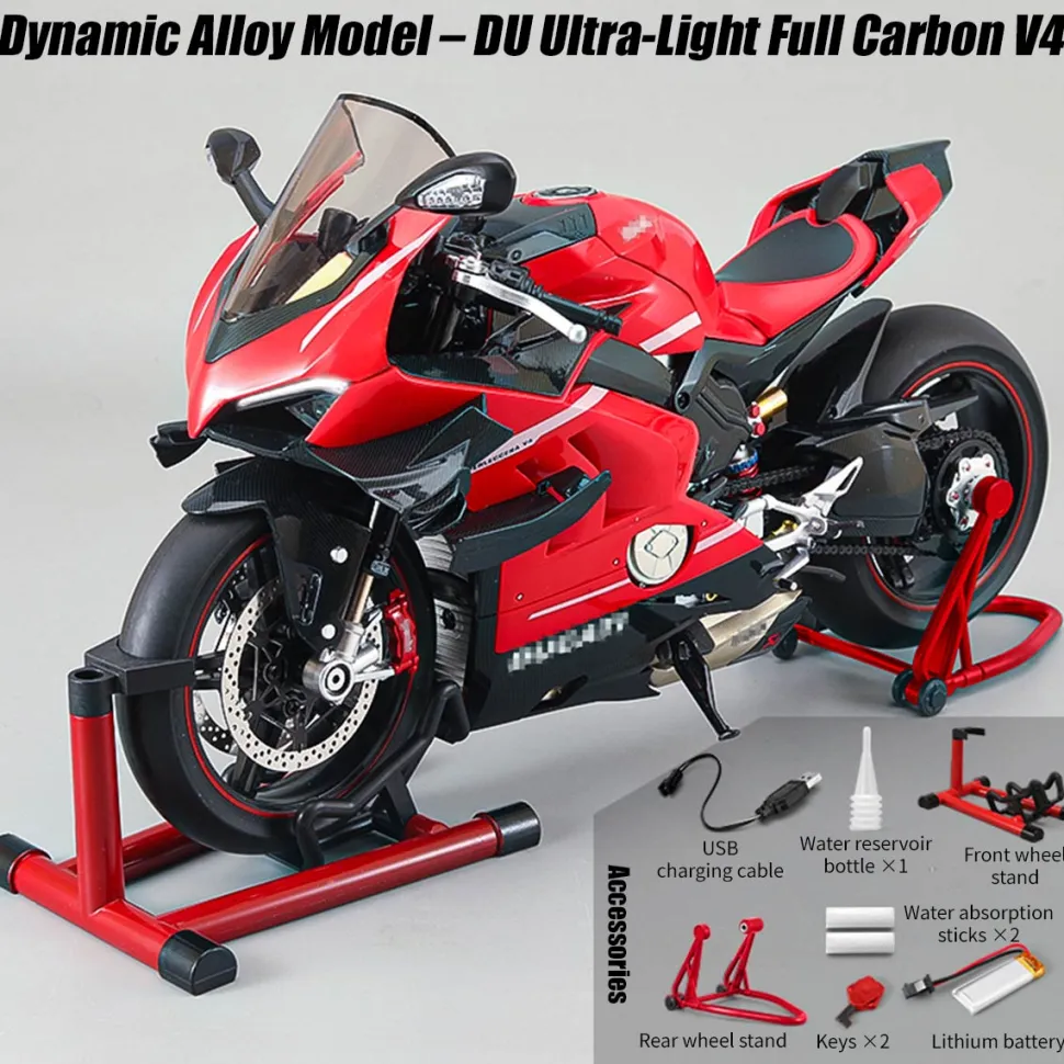 1/7 Scale Alloy Dynamic Motorcycle Model V4 Top Edition with Ignition System & Smoke Spray