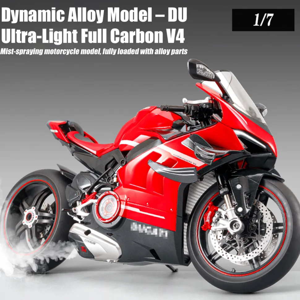 1/7 Scale Alloy Dynamic Motorcycle Model V4 Top Edition with Ignition System & Smoke Spray