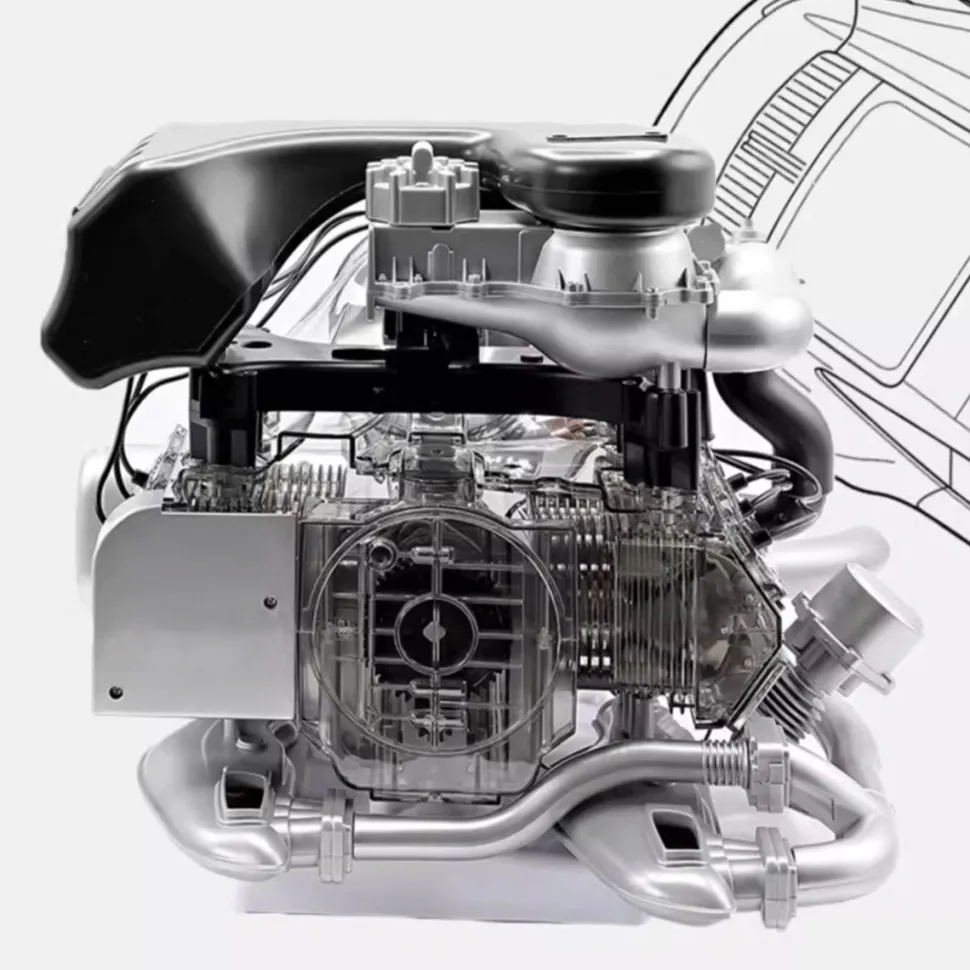 1/3 Scale DIY Horizontal Opposed 6-Cylinder Engine Kit with Operational Turbocharger - Electric Motorized STEM Educational Display Model