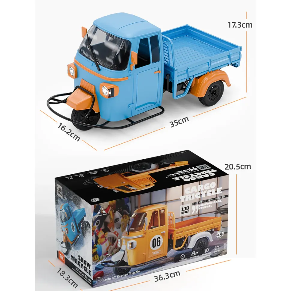1/10 Scale 2.4G Full-Proportional RC Three-Wheeler with Real Sound, Lights & Gears