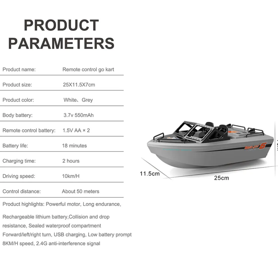 1/12 Scale 2.4G 8KM/H RC Karting Boat Model RTR Version