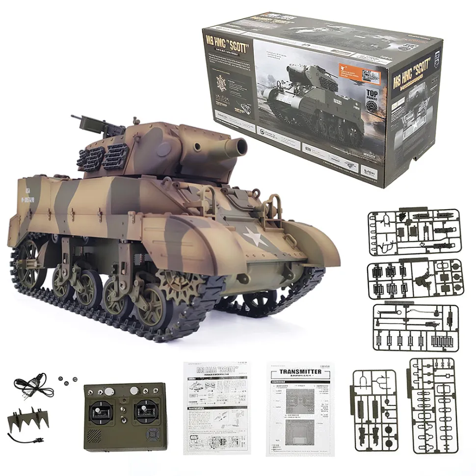 1/16 Scale 2.4G U.S. M8 Self-Propelled Howitzer RC Tank Model with Sound and Lights, Telescoping Smoke, Dual-Speed Modes