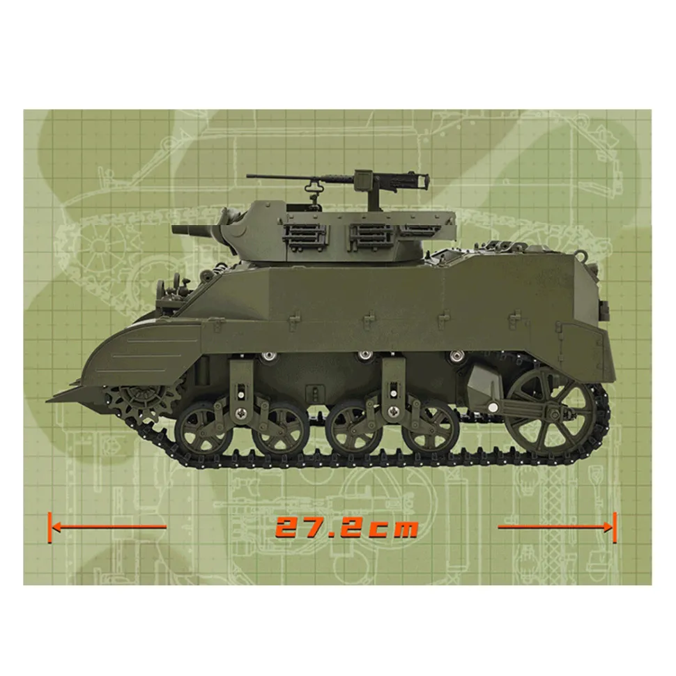 1/16 Scale 2.4G U.S. M8 Self-Propelled Howitzer RC Tank Model with Sound and Lights, Telescoping Smoke, Dual-Speed Modes