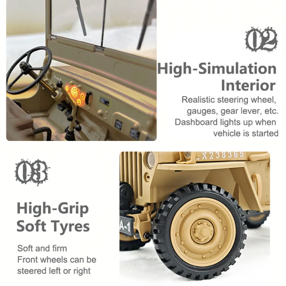 1/14 Scale 2.4G U.S. Willys RC Simulation Off-Road Car Model with Dual-Speed Switching