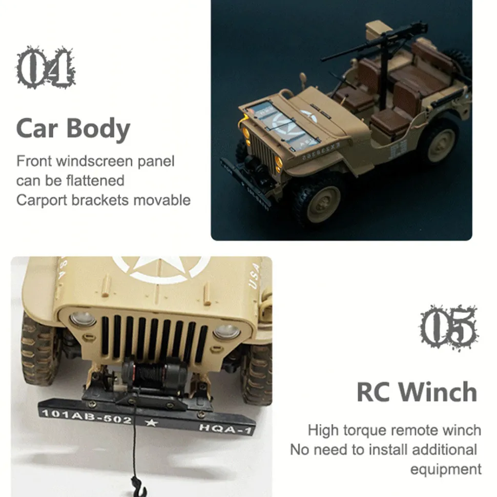 1/14 Scale 2.4G U.S. Willys RC Simulation Off-Road Car Model with Dual-Speed Switching