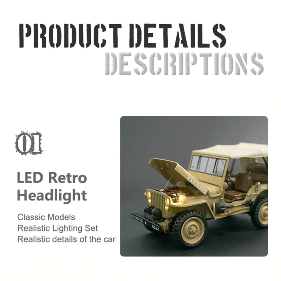 1/14 Scale 2.4G U.S. Willys RC Simulation Off-Road Car Model with Dual-Speed Switching