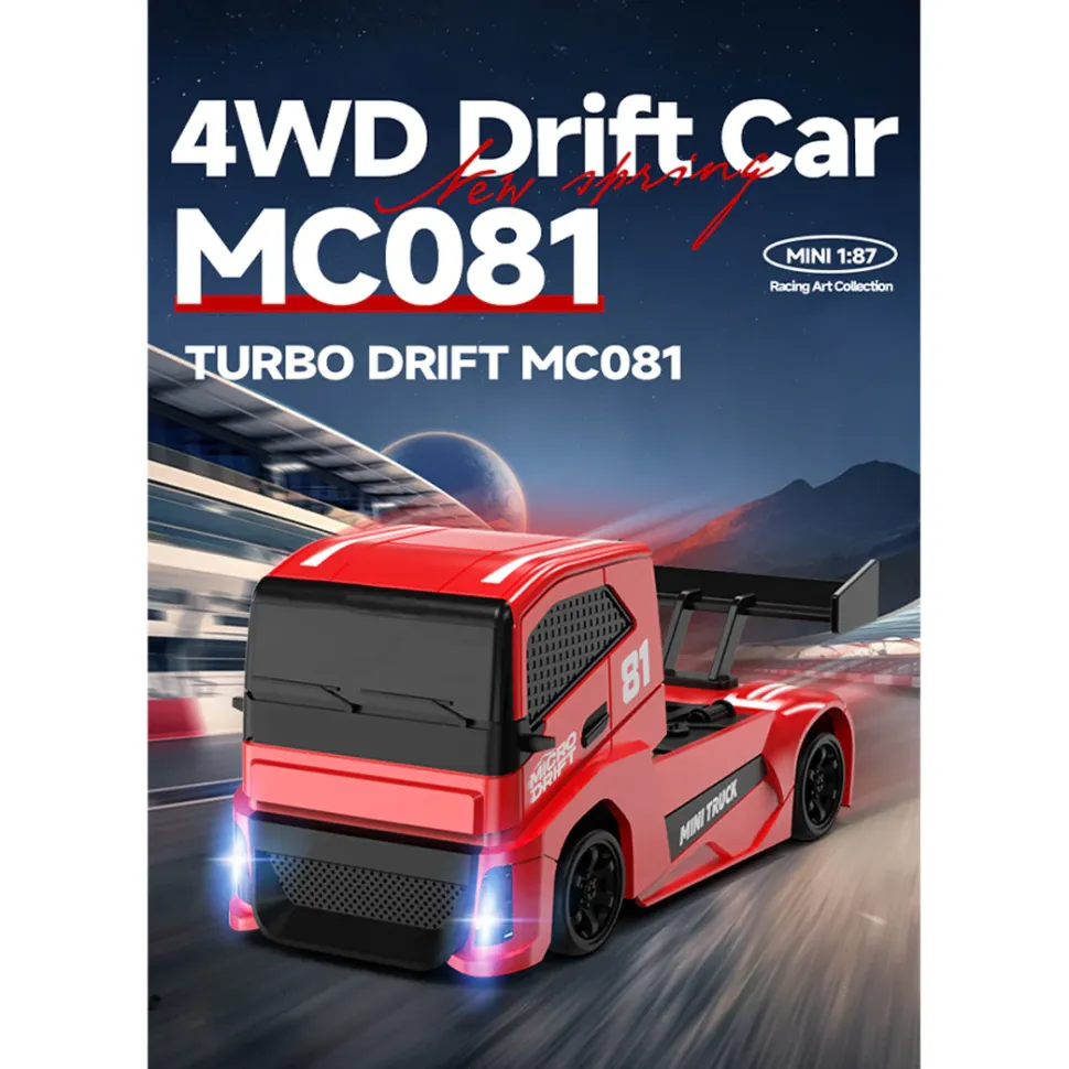 1/87 Scale 2.4G 4WD Full Proportional RC Drift Car with Simulated Brake Calipers, Linked Lights