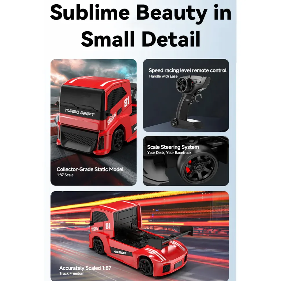 1/87 Scale 2.4G 4WD Full Proportional RC Drift Car with Simulated Brake Calipers, Linked Lights
