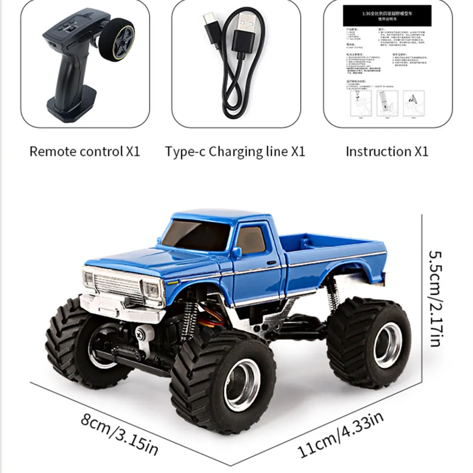 1/36 Scale 2.4G 4WD Proportional RC Off-Road Car – LED Lights, Long Battery Life