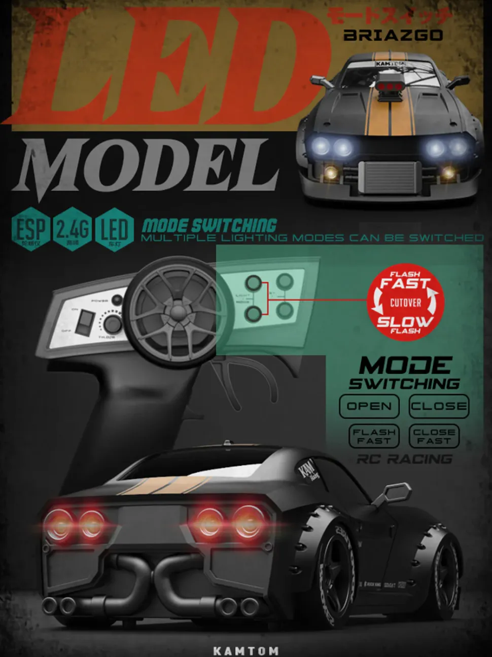 1/32 Scale 2.4G 4WD RC Drift Car with LED Headlights