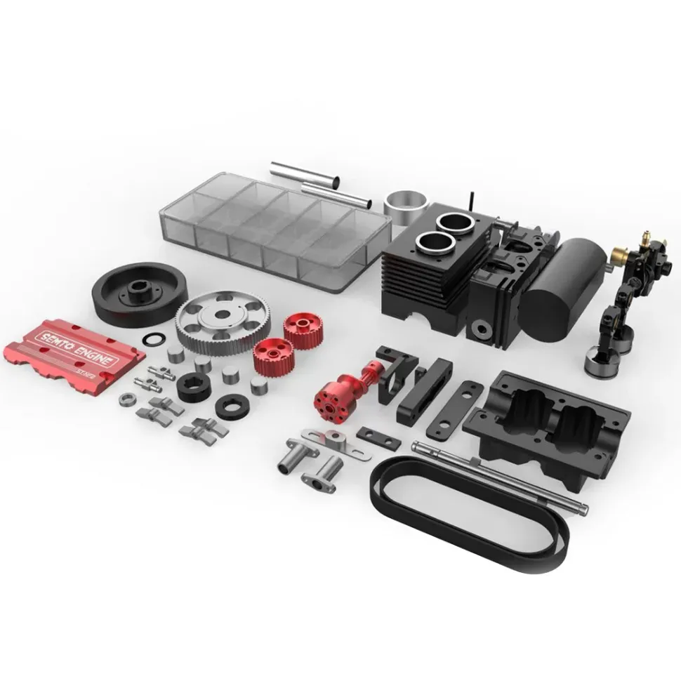 SEMTO ST-NF2 Engine 7cc SOHC Inline 2 Cylinders 4 Stroke Air Cooled Nitro Engine Model Kit - Build Your Own Engine that Works